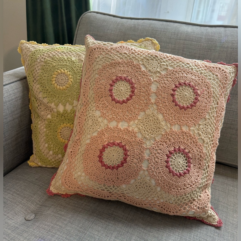 Tokyo Cottage-Core Crochet Pillow Shams 🌸💚